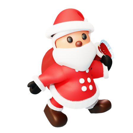 Santa carrying a gift bag  3D Illustration