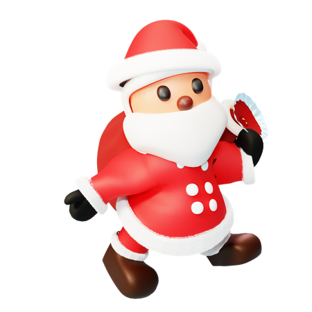Santa carrying a gift bag 3D Illustration