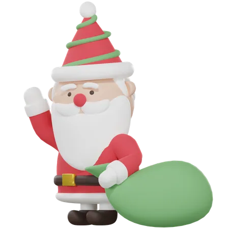 Santa Claus With Gift Bag 3D Icon