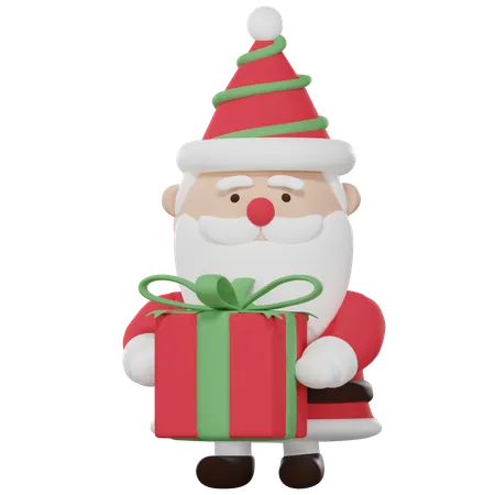 Santa Claus Holds A Gift Box 3D Icon