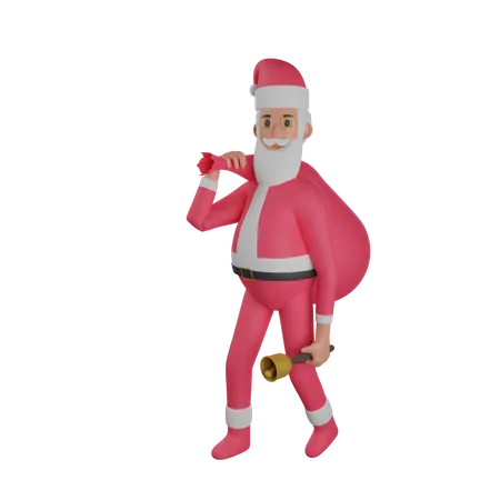 Santa Claus Coming With Gift 3D Illustration
