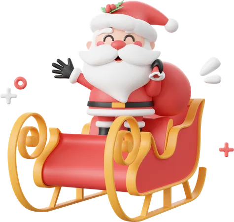 Santa Claus With Sleigh Christmas Theme Elements 3 D Illustration 3D Icon