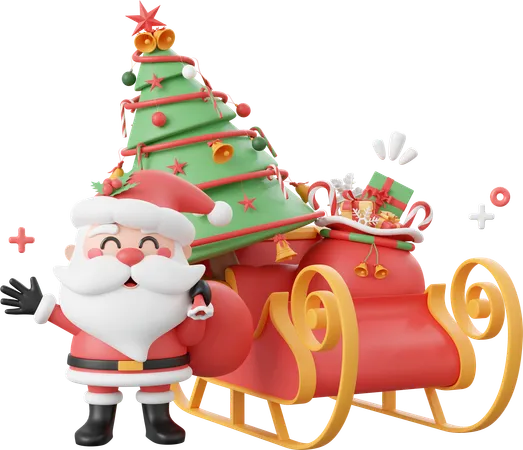 Santa Claus With Sleigh Christmas Theme Elements 3 D Illustration 3D Icon