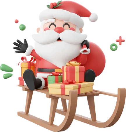 Santa Claus And Christmas Gift On Sleigh  3D Icon
