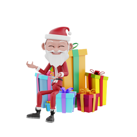 Santa claus and christmas gifts 3D Illustration