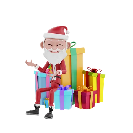 Santa claus and christmas gifts 3D Illustration