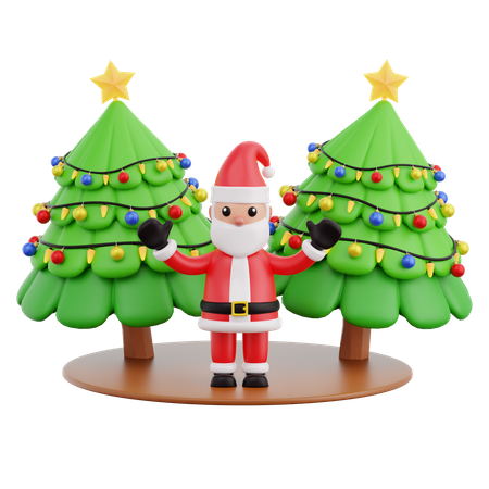 Santa Claus And Christmas Pine Tree  3D Icon