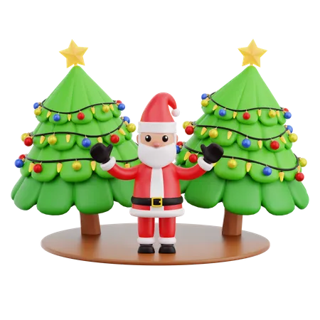 Santa Claus And Christmas Pine Tree  3D Icon