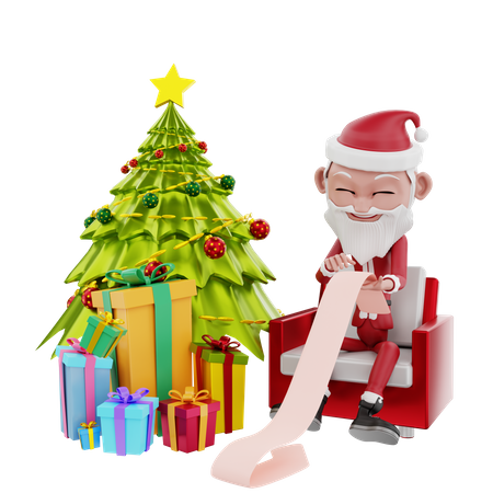Santa claus and christmas tree 3D Illustration
