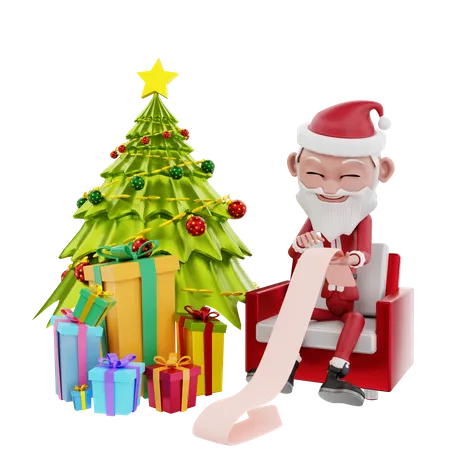 Santa claus and christmas tree  3D Illustration