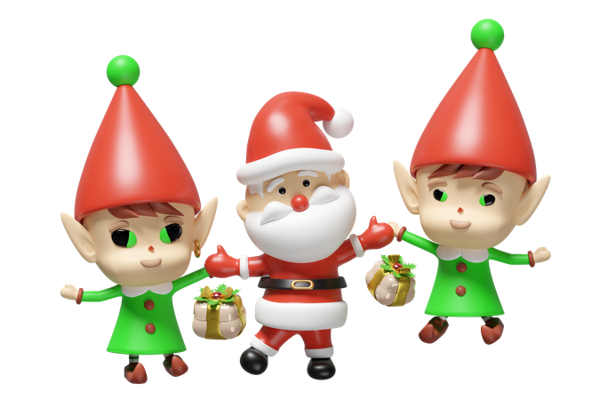 Santa claus and elf doing sale shopping  3D Illustration