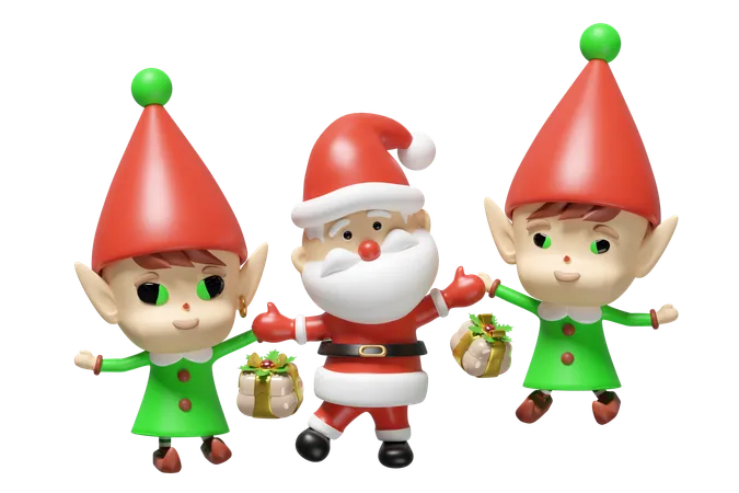 Santa claus and elf doing sale shopping  3D Illustration