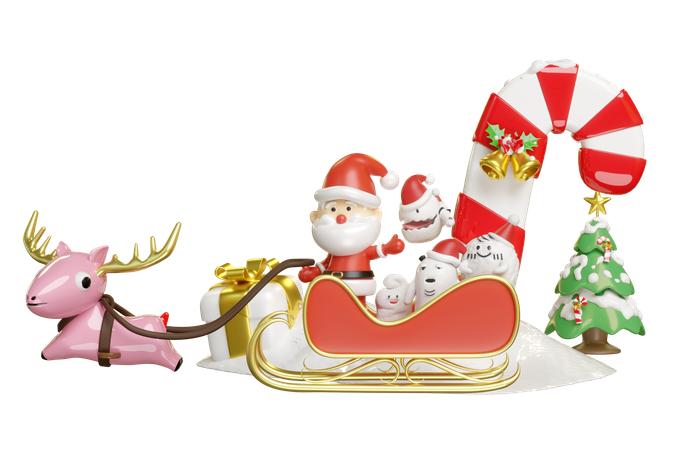 Santa Claus And Monster Friends  3D Illustration