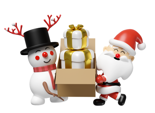 Santa Claus And Snowman  3D Icon