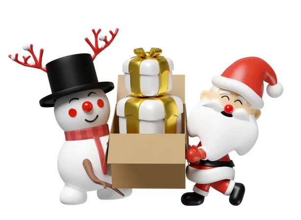 Santa Claus And Snowman  3D Icon