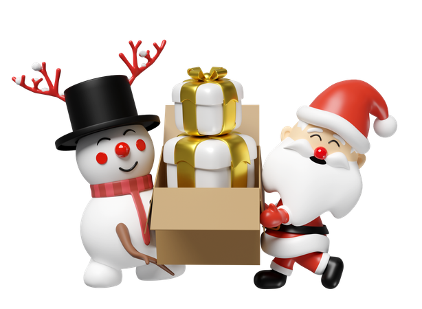 Santa Claus And Snowman  3D Icon