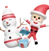 Santa Claus And Snowman With Gift