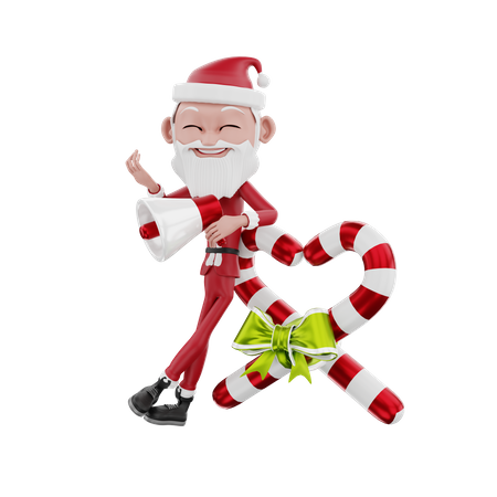 Santa claus announcement christmas with christmas candy cane  3D Illustration