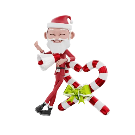 Santa claus announcement christmas with christmas candy cane  3D Illustration