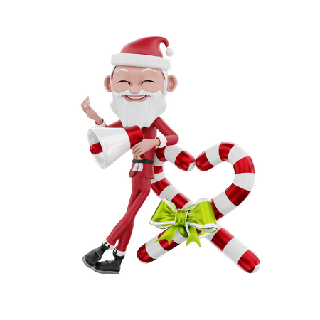 Santa claus announcement christmas with christmas candy cane 3D Illustration