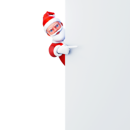 Papá Noel señalando desde detrás de la pared  3D Illustration