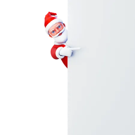 Papá Noel señalando desde detrás de la pared  3D Illustration