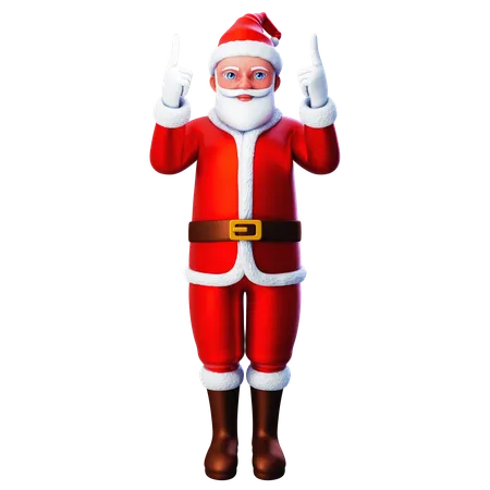 Papá Noel apuntando hacia la parte superior con ambas manos  3D Illustration