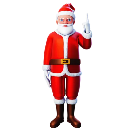 Papá Noel apuntando hacia el lado superior con la mano derecha  3D Illustration