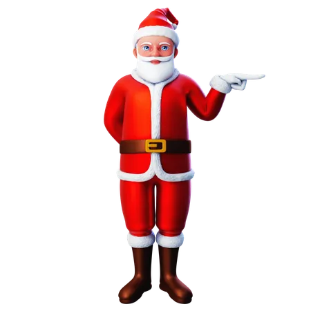 Papá Noel apuntando hacia el lado derecho con la mano derecha  3D Illustration