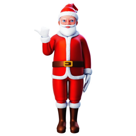 Papá Noel apuntando hacia el lado izquierdo usando el pulgar hacia arriba con la mano izquierda  3D Illustration