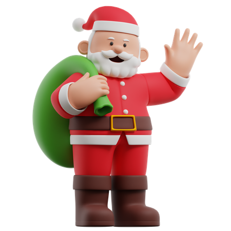 Santa Claus Carrying A Gift Bag  3D Illustration