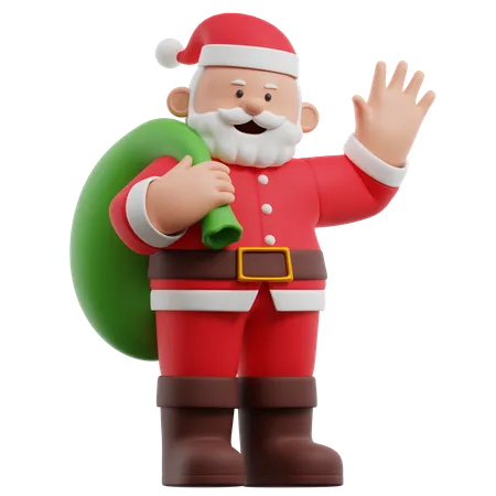 Santa Claus Carrying A Gift Bag  3D Illustration