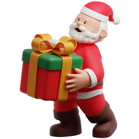 Santa Claus Carrying A Gift Box  3D Illustration