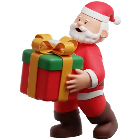 Santa Claus Carrying A Gift Box  3D Illustration