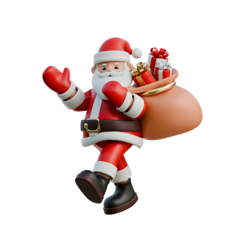 Santa Claus Carrying Sack Full Of Gifts  3D Illustration