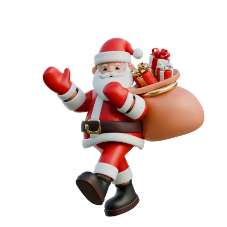 Santa Claus Carrying Sack Full Of Gifts  3D Illustration