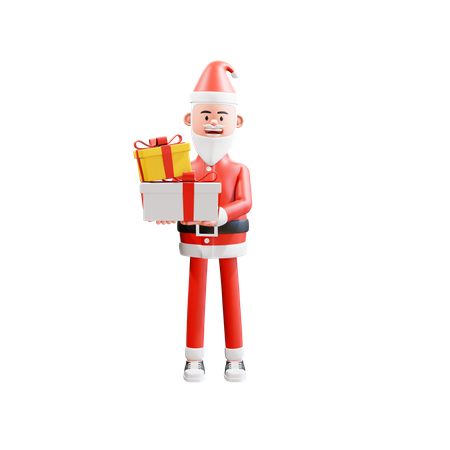 Santa claus carrying two gifts with both hands 3D Illustration