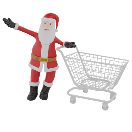 Santa claus celebrate christmas shopping with cart 3D Illustration