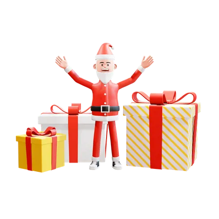 Santa claus celebrates merry christmas and happy new year with gifts  3D Illustration