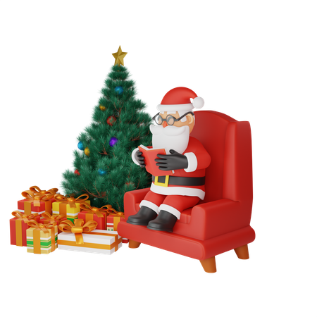 Santa claus celebrates merry christmas and happy new year with gifts 3D Illustration