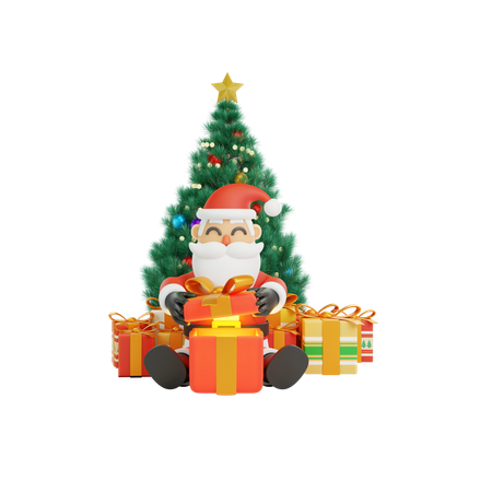 Santa claus celebrates merry christmas and happy new year with gifts 3D Illustration