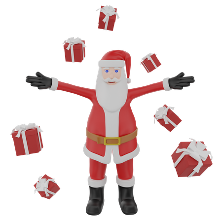 Santa claus celebrating Christmas with gift box  3D Illustration