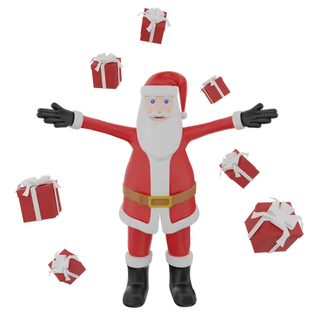 Santa claus celebrating Christmas with gift box  3D Illustration