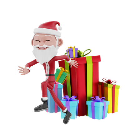 Santa claus celebrating christmas with gifts 3D Illustration