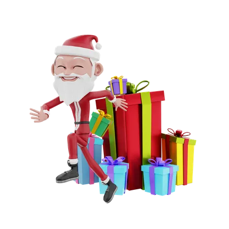 Santa claus celebrating christmas with gifts  3D Illustration