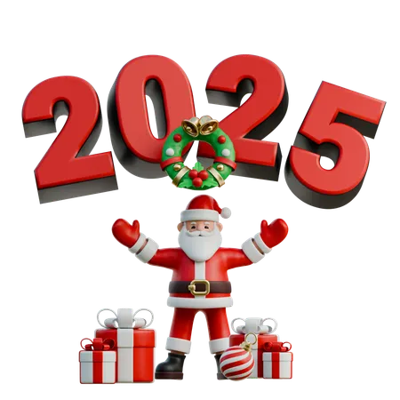 Santa Claus Celebrating In Front Of 2025  3D Illustration