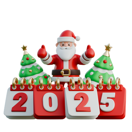 Santa Claus Cheering In Front Of 2025 With A Thumbs Up  3D Illustration