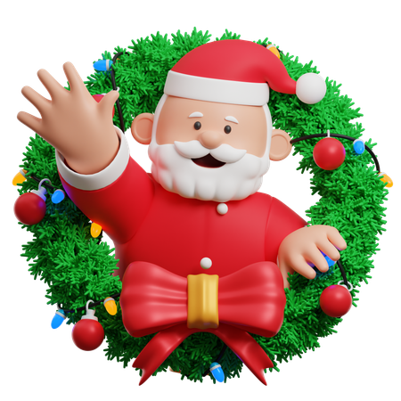 Santa Claus Christmas Wreath  3D Illustration