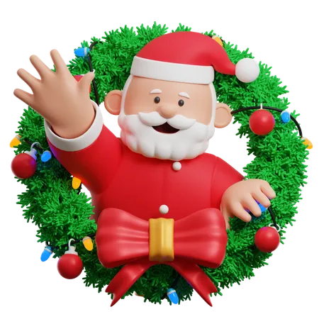 Santa Claus Christmas Wreath  3D Illustration