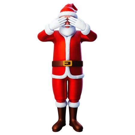 Papá Noel cierra los ojos con ambas manos  3D Illustration